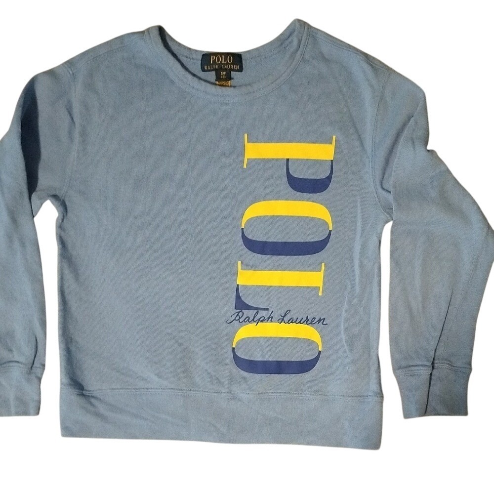 Kids Polo‎ Ralph Lauren Crewneck Sweatshirt Blue Yellow Logo Graphic Size 8